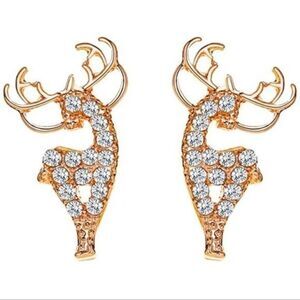 Rose Gold Reindeer Crystal Stud Holiday Earrings Nwt